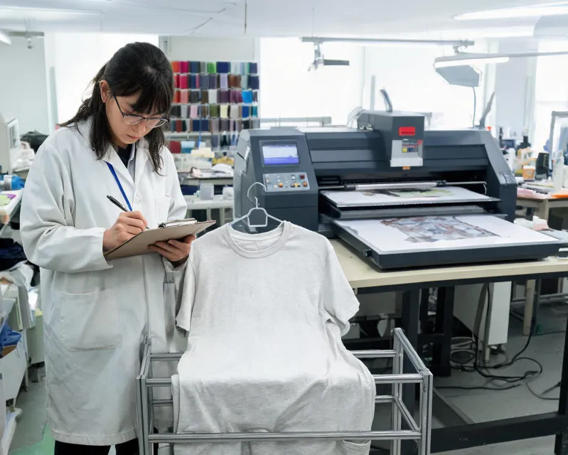 Print operator documenting a wash-test sample