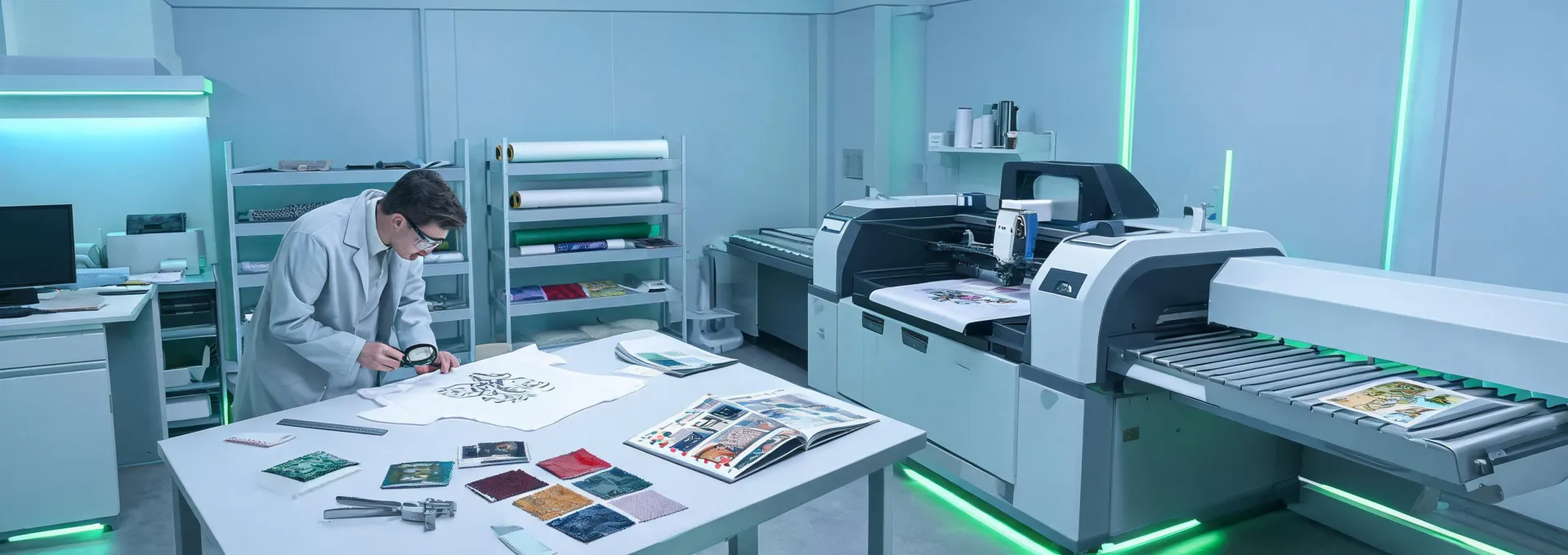 Application engineer reviewing garment print workflow